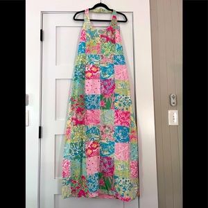 Lilly Pulitzer full length Halter hostess gown dress millennium patchwork RARE